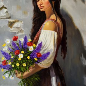Painting, A portrait with wild flowers, Serghei Ghetiu