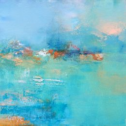 Peinture, Paysage turquoise, Marianne Quinzin