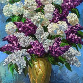 Peinture, White and purple lilacs bouquet, Karine Harutyunyan