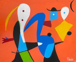 Painting, Personajes en fondo anaranjado, Enrique Pichardo