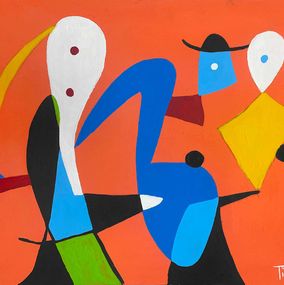 Pintura, Personajes en fondo anaranjado, Enrique Pichardo