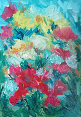 Peinture, Wind dancing with spring flowers, Natalya Mougenot