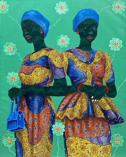 Painting, Sisters in Yellow 3, Oluwafemi Afolabi