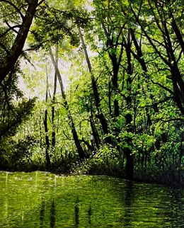 Painting, Forest and the green lake, Elahe Jalili