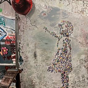 Gemälde, Fille en ballon s'échappant du mur, Miguel Guía