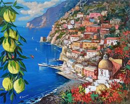 Gemälde, Lemons & flowers - Positano painting Italy, Vincenzo Somma
