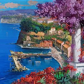 Peinture, Flowering seaside - Sorrento painting Italy, Vincenzo Somma