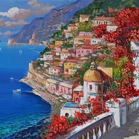 Peinture, Terrace on the cliff - Positano painting Italy, Vincenzo Somma