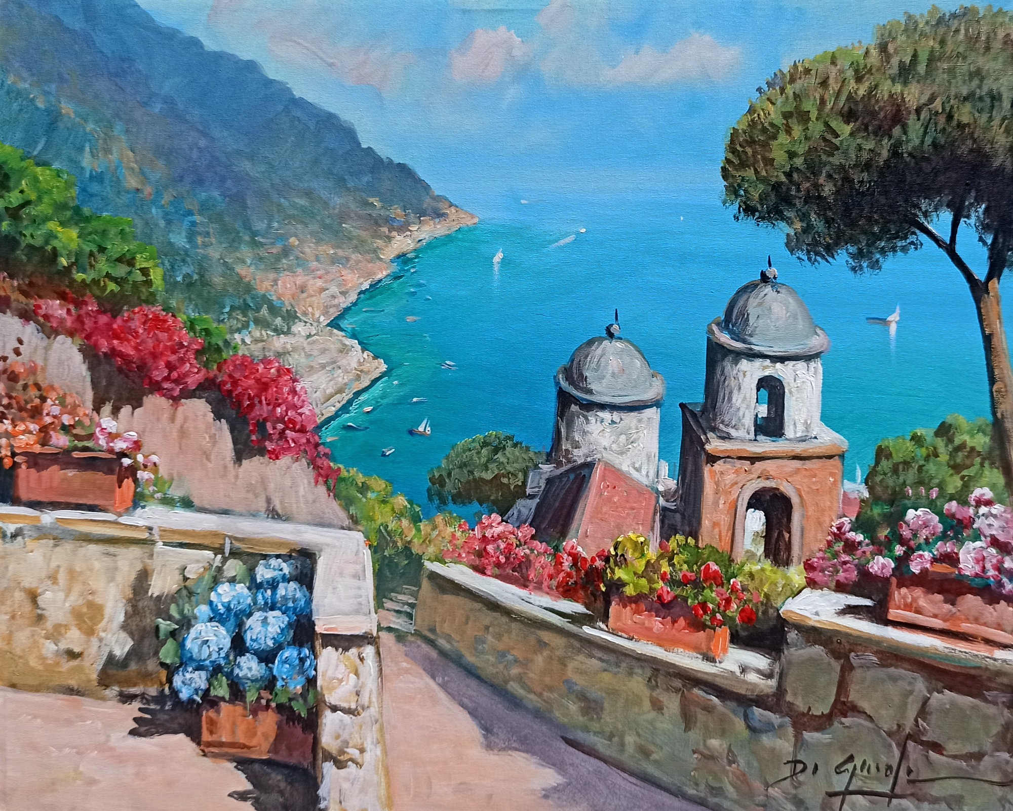 Gianni Di Guida, Descent to Ravello - Amalfitan Coast painting Italy Gianni Di Guida, Descent to Ravello - Amalfitan Coast painting Italy
