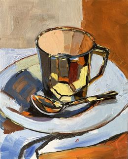 Painting, Gold tea cup. still life, Schagen Vita