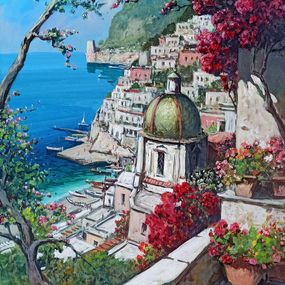 Pintura, Vertical view over the sea - Positano painting Italy, Gianni Di Guida