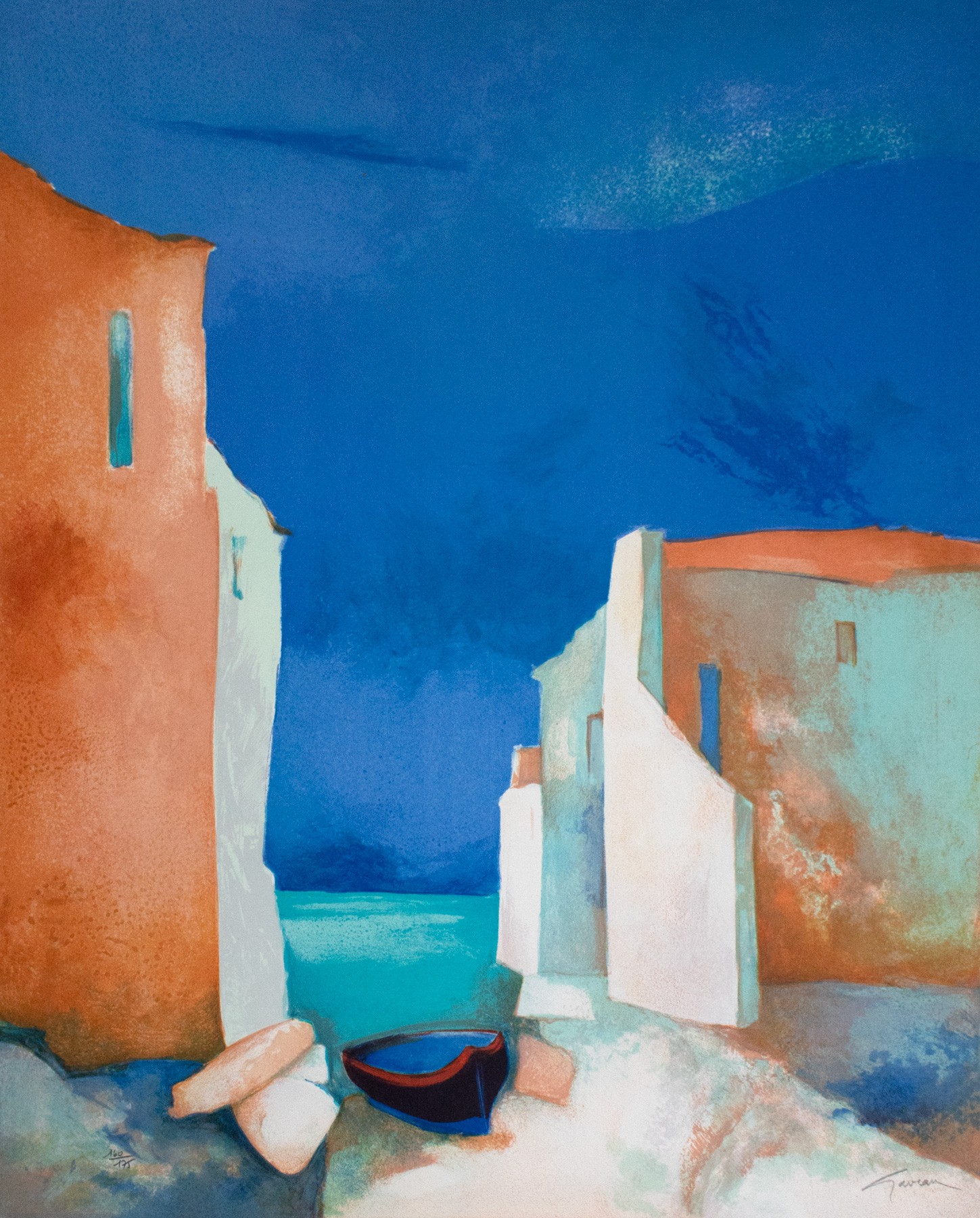 Claude Gaveau, l'Ile Rousse, lithographie originale Claude Gaveau, l'Ile Rousse, lithographie originale