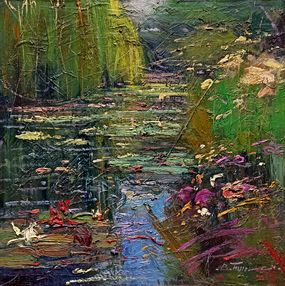 Gemälde, The stream of water lilies - Italian painting, Bruno Tinucci