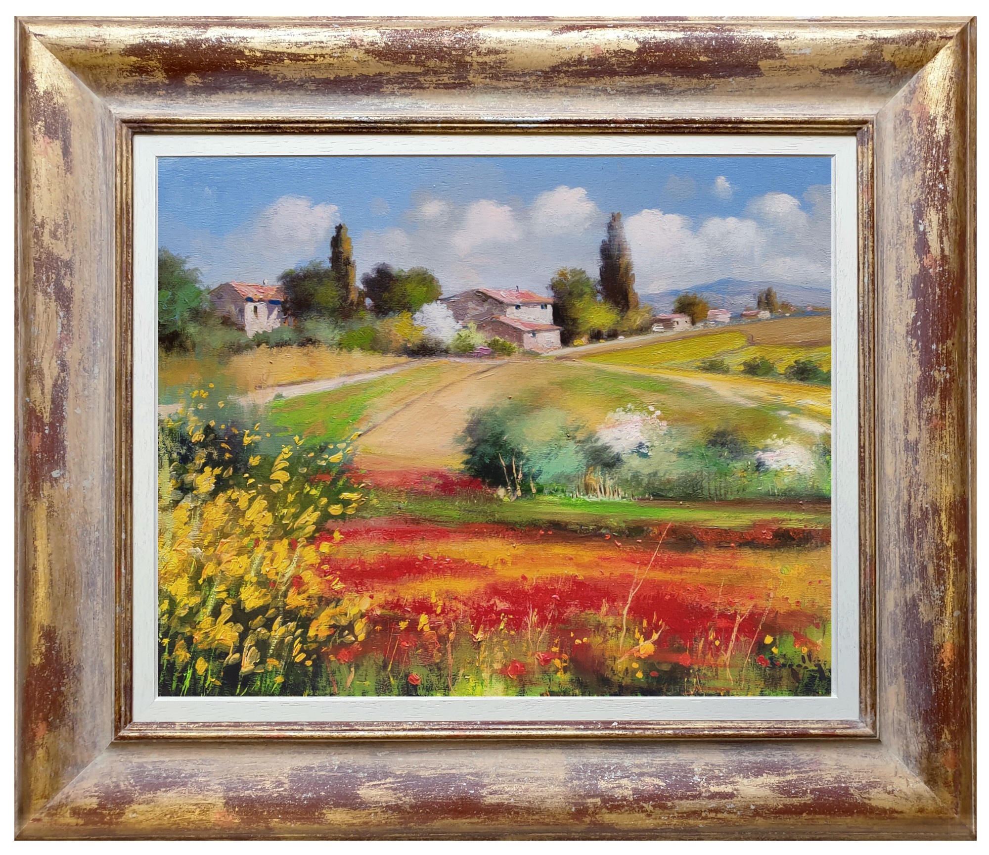 Andrea Borella, Summer countryside - Tuscany painting landscape & frame Andrea Borella, Summer countryside - Tuscany painting landscape & frame