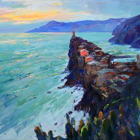 Pintura, Vernazza Cinque Terre iItaly -  impasto sea landscape, Italian coast, Serhii Cherniakovskyi