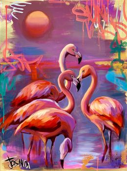 Painting, Flamingos At Sunset, Yasna Godovanik