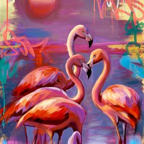 Gemälde, Flamingos At Sunset, Yasna Godovanik