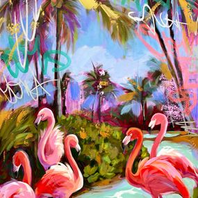 Gemälde, Flamingo’s Happy Day, Yasna Godovanik