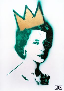 Gemälde, Queen Elisabeth in petrol gold, UTN