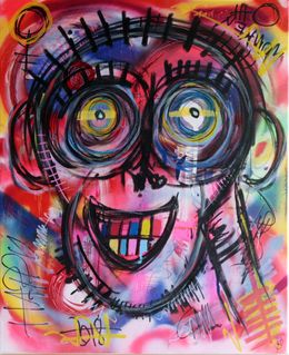 Gemälde, Skull monkey happy, PyB