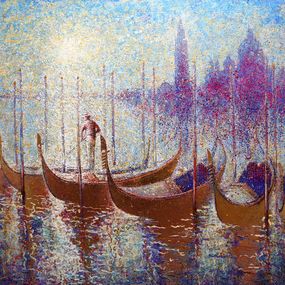 Peinture, Golden Gondolas of Venice on a Romantic Summer Sunny Morning, Rakhmet Redzhepov (Ramzi)