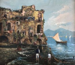 Peinture, Baie de Naples et pêcheurs, Roberto Scognamiglio