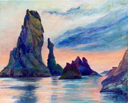 Peinture, Belle-île - Paysage de bord de mer et rochers, Véronique Saudez
