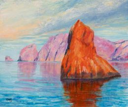 Peinture, Scandola - Paysage de Corse et falaises, Véronique Saudez
