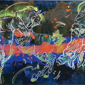 Gemälde, Mars Litusaniens - Hermès - Hadès - Chevaux - Orange - Luxe, Kalh Art Kalley
