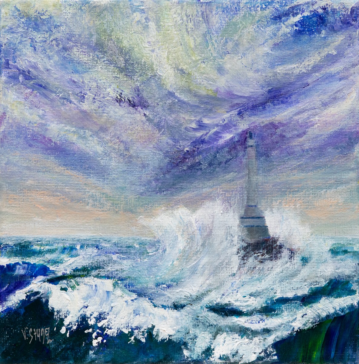 Véronique Saudez, Phare dans la tourmente - Paysage de mer Véronique Saudez, Phare dans la tourmente - Paysage de mer