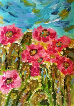 Painting, Gorgeous cactus flowers, Natalya Mougenot