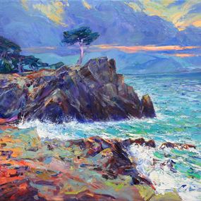 Gemälde, Lone Cypress-California coast landscape, Pebble Beach seascape textured Oil painting, Serhii Cherniakovskyi