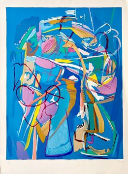 Drucke, Composition sur fond bleu, André Lanskoy