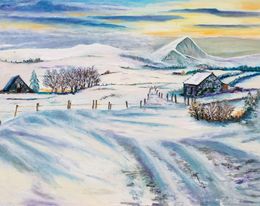 Painting, Paysage Auvergnat - Paysage de montagne sous la neige, Philippe Maillebuau