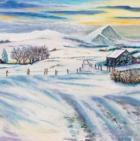 Gemälde, Paysage Auvergnat - Paysage de montagne sous la neige, Philippe Maillebuau