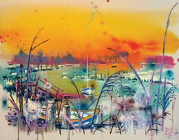 Gemälde, Boats at sunset, Rachael Dalzell