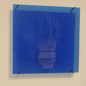Sculpture, Image drawing on glass in blue, Jenny Owens
