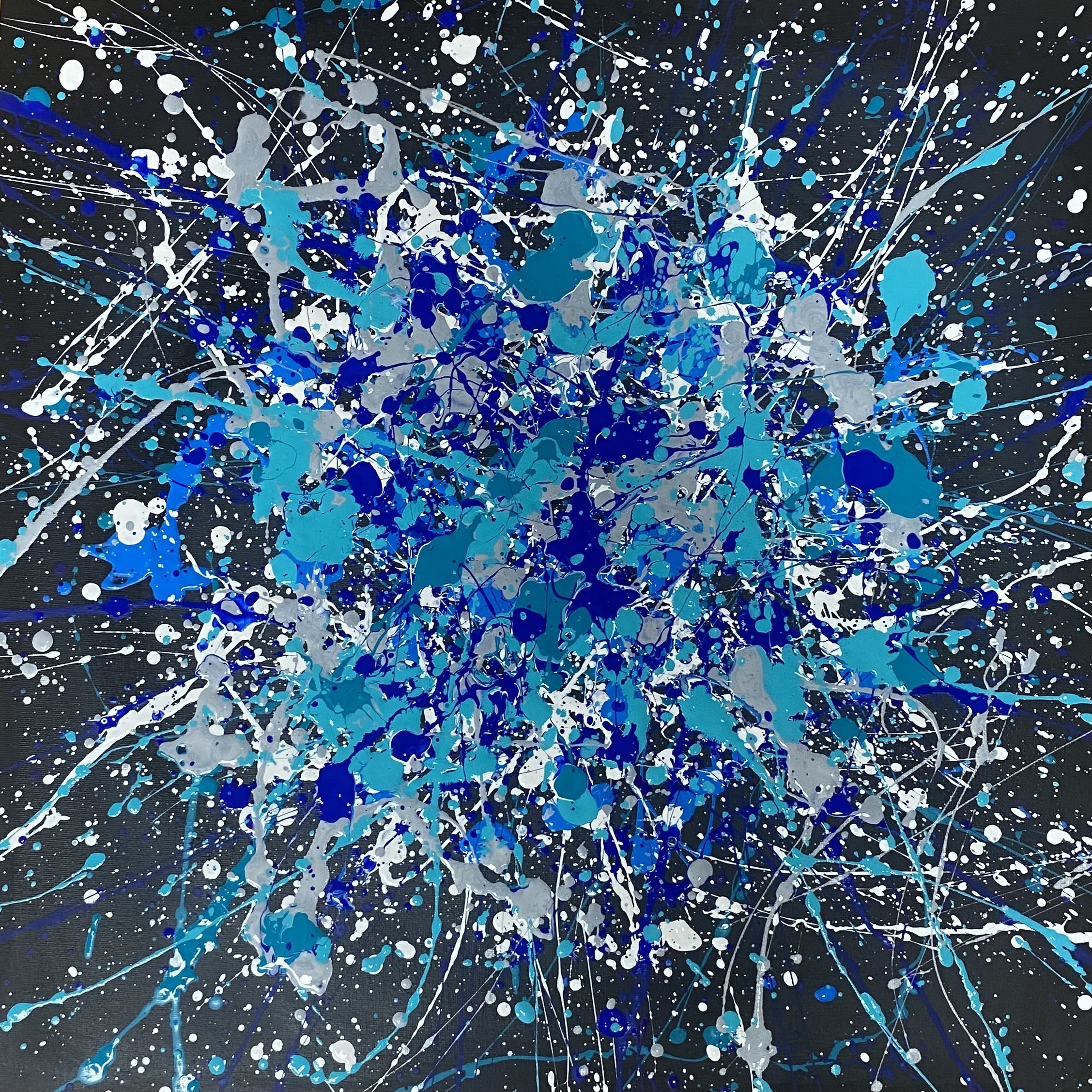 Nataliia Krykun, Flight between the stars - blue, navy, white, black large abstraction, drops, expressionism dropping inspired by Jackson Pollock Nataliia Krykun, Flight between the stars - blue, navy, white, black large abstraction, drops, expressionism dropping inspired by Jackson Pollock