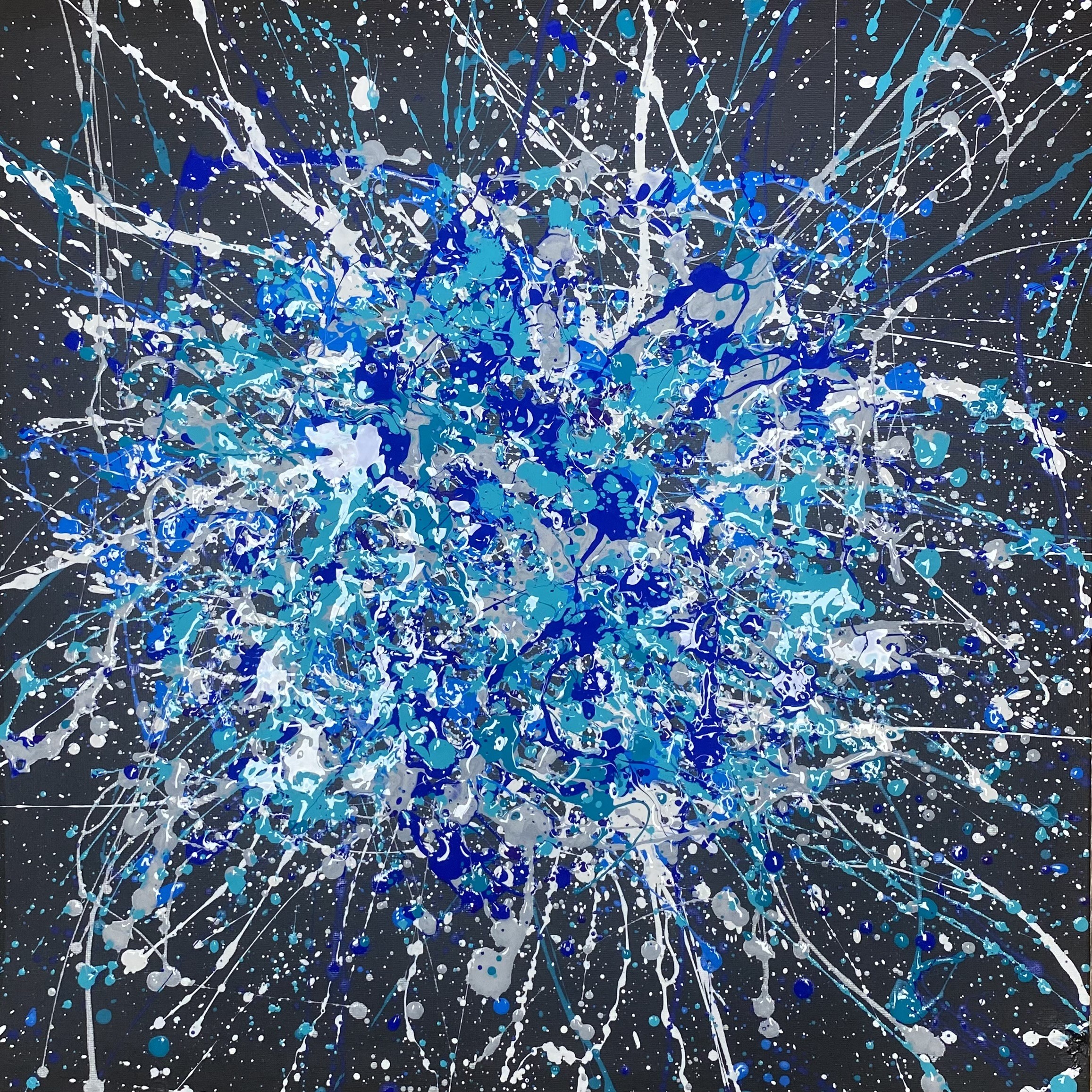 Nataliia Krykun, The feeling of a shooting star - blue, navy, white, black large abstraction, drops, expressionism dropping, Pollock style Nataliia Krykun, The feeling of a shooting star - blue, navy, white, black large abstraction, drops, expressionism dropping, Pollock style