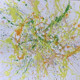 Pintura, Power of colors - yellow, green, white, colourful abstraction, drops, expressionism dropping, Nataliia Krykun