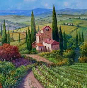 Gemälde, The wine valley  - Tuscany landscape painting, Raimondo Pacini