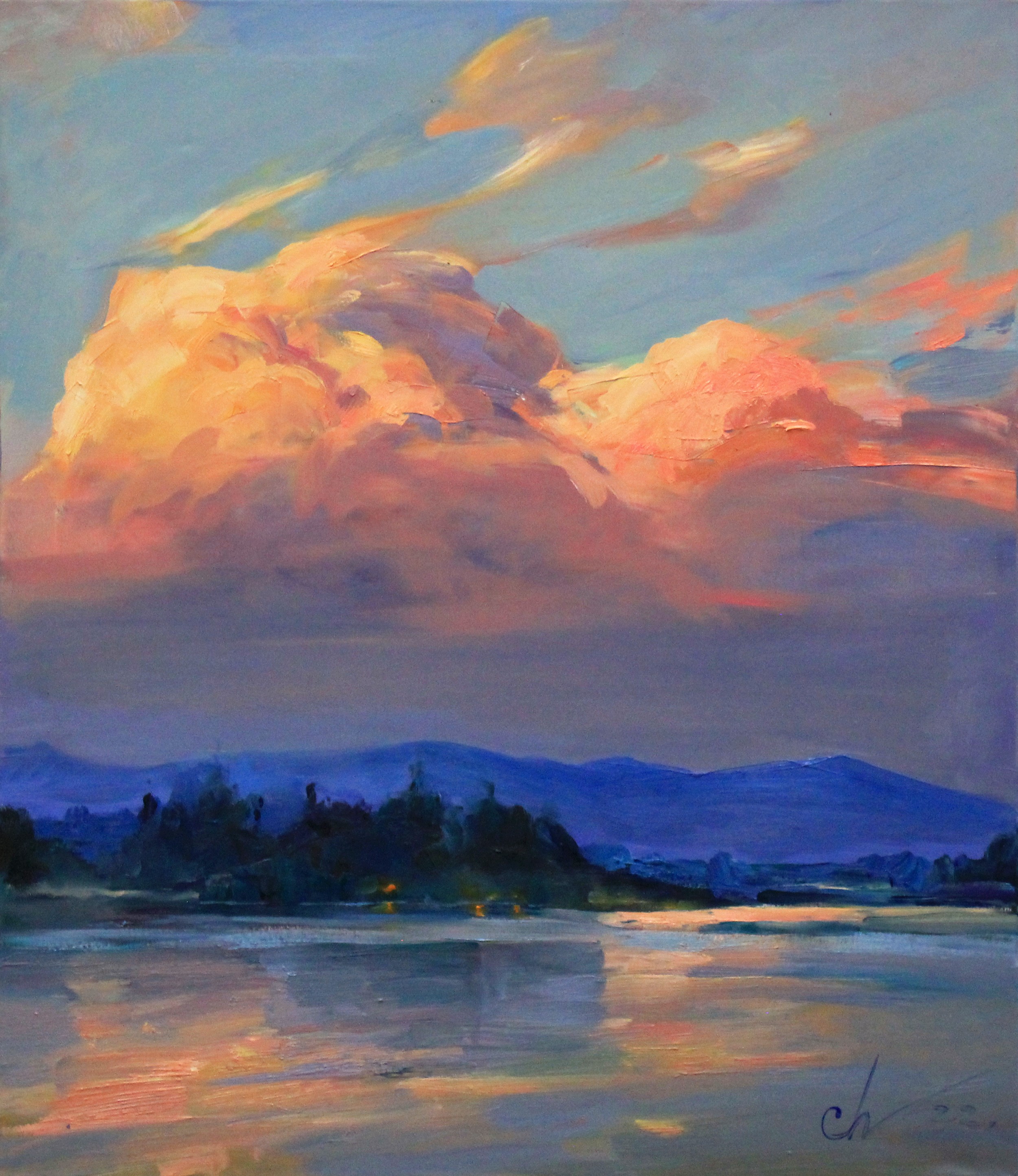 Serhii Cherniakovskyi, Zephyr Mountains-Evening river landscape, sunset clouds Serhii Cherniakovskyi, Zephyr Mountains-Evening river landscape, sunset clouds