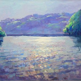 Pintura, Morning glow- Impasto landscape, purple painting, Serhii Cherniakovskyi