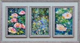Gemälde, Lilies and water lilies. A shady pond. A Monet-style triptych., Lilya Volskaya