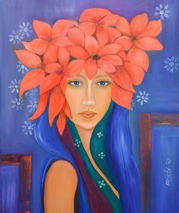 Gemälde, Fantasy Art II (una jóven con el pelo floral), Vesna Udicki Vucetic