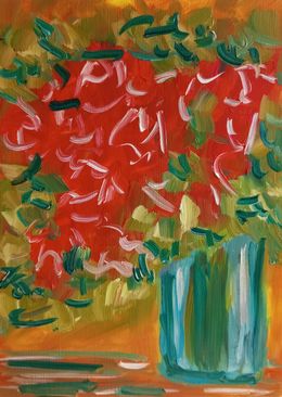 Painting, Bright red flowers blooming, Natalya Mougenot