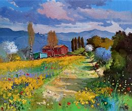 Painting, The red house - Tuscany painting landscape, Andrea Borella