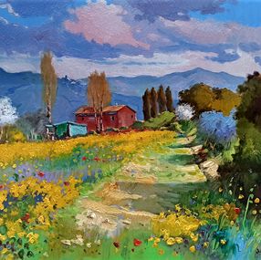 Peinture, The red house - Tuscany painting landscape, Andrea Borella