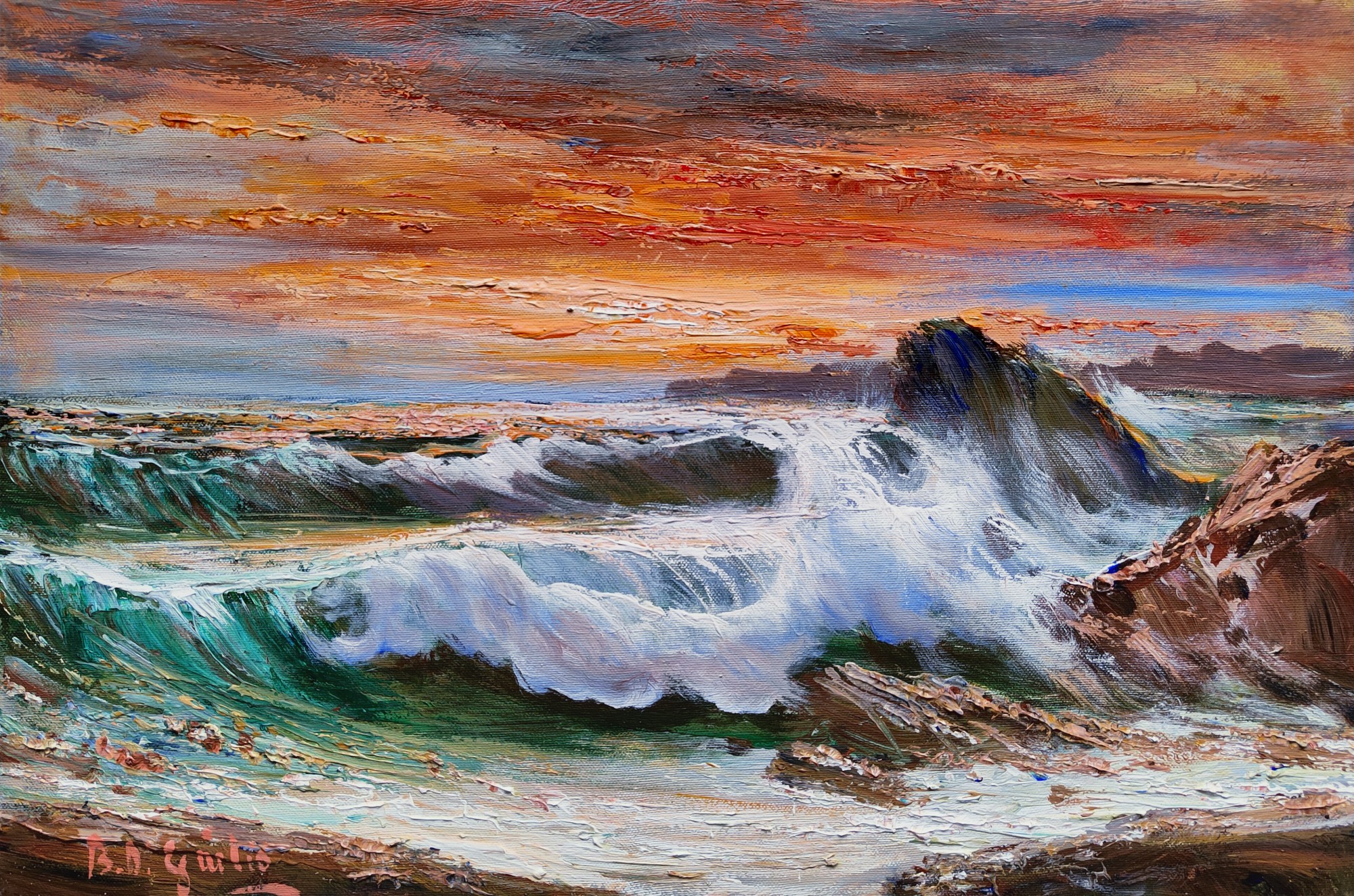 Bruno Di Giulio, Sea sunset swell n*8 - Italian painting Bruno Di Giulio, Sea sunset swell n*8 - Italian painting