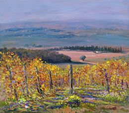 Pintura, Vineyard in Chianti - Tuscany painting landscape, Biagio Chiesi